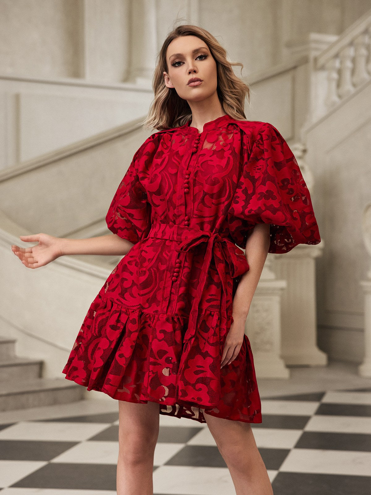 Puff Sleeve Printed Mini Dress
