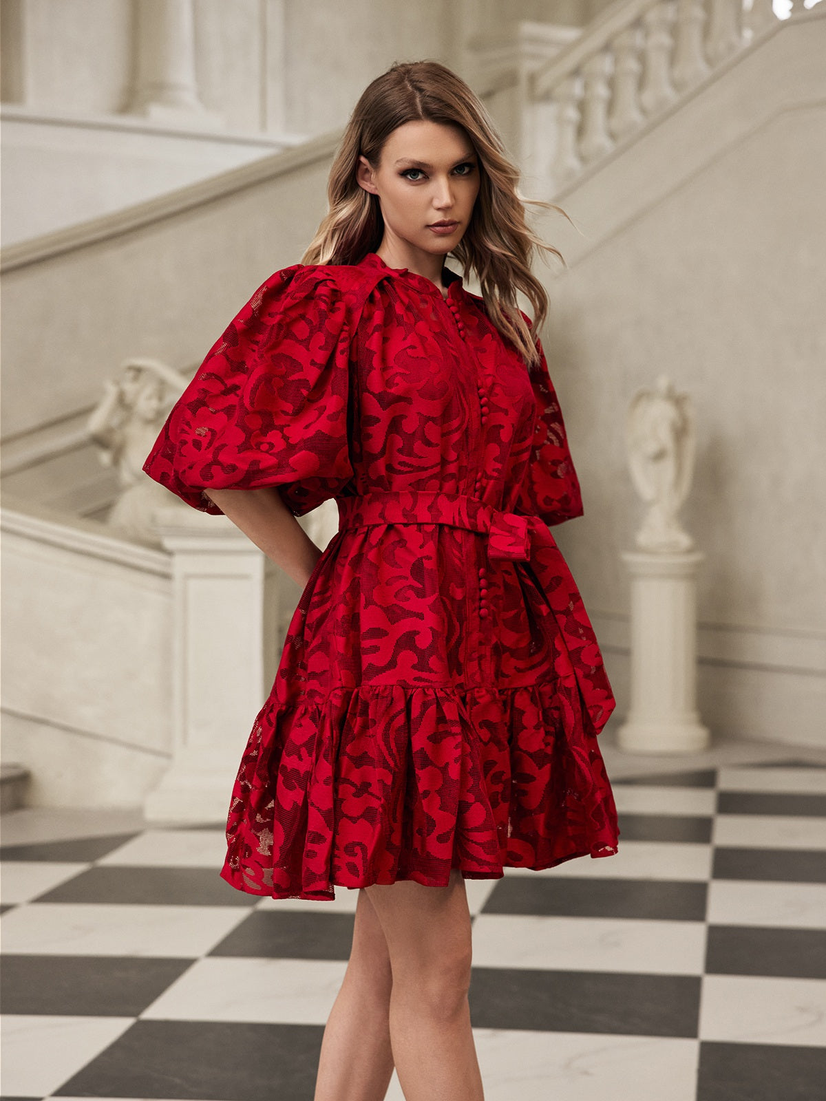 Puff Sleeve Printed Mini Dress