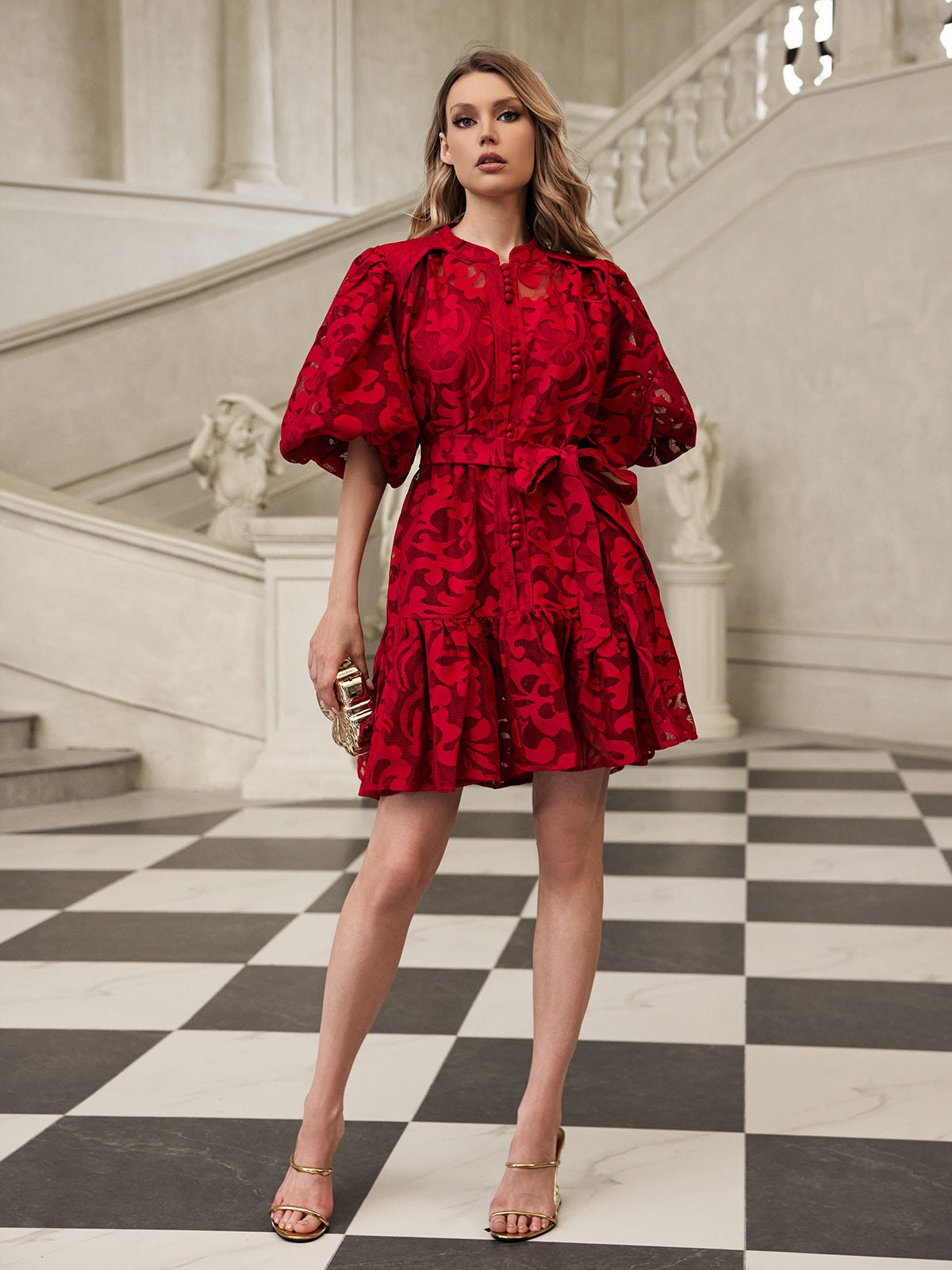 Puff Sleeve Printed Mini Dress