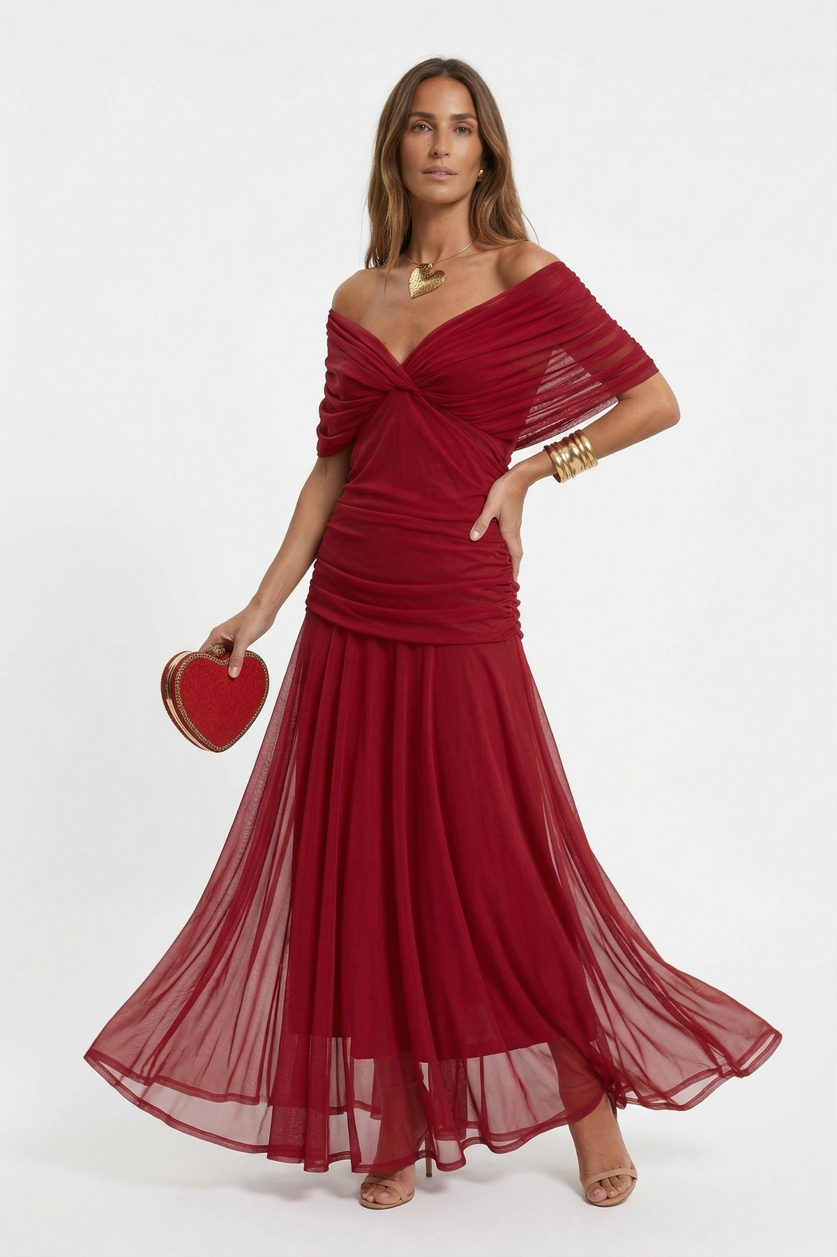 Off-Shoulder Twist Front Floral Print Ruched A-Line Maxi Dress 10