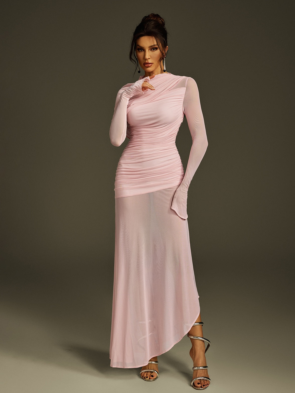 Long Sleeve Mesh Maxi Dress