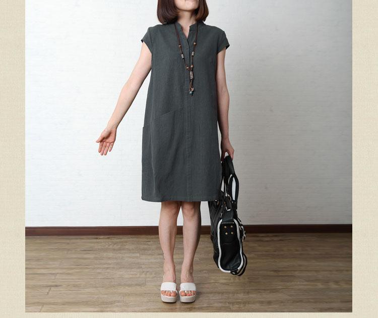 Gray blue loose fitting sundress linen shift dres