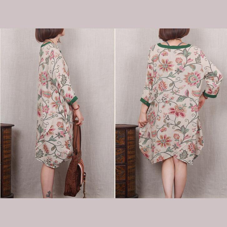 Green floral cotton sundress handmade plus size shift dress casual blouse