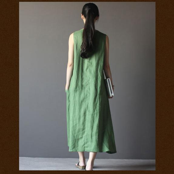 Green linen summer maxi dress sleeveless sundress
