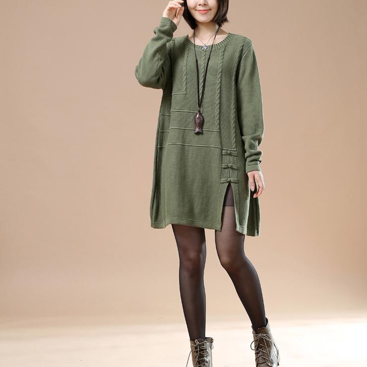 Green vintage sweaters women plus size knit tops dresses open hem