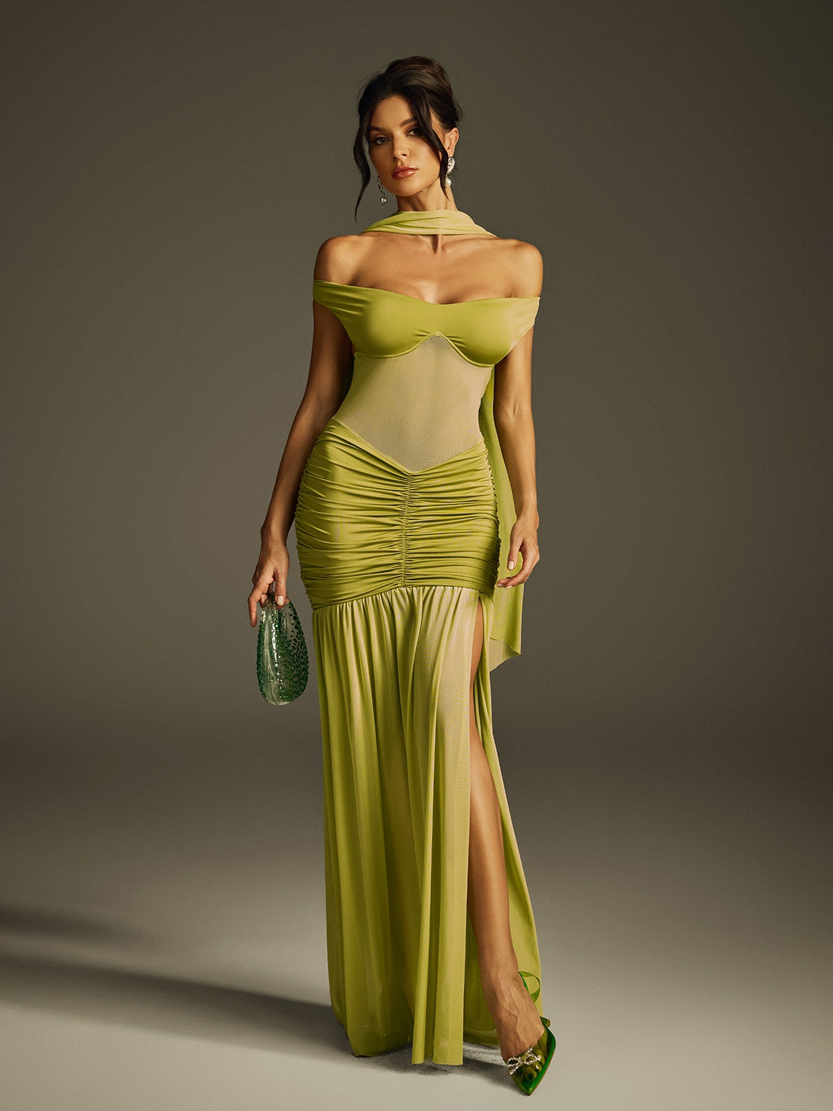 Halterneck Ruched Maxi Dress
