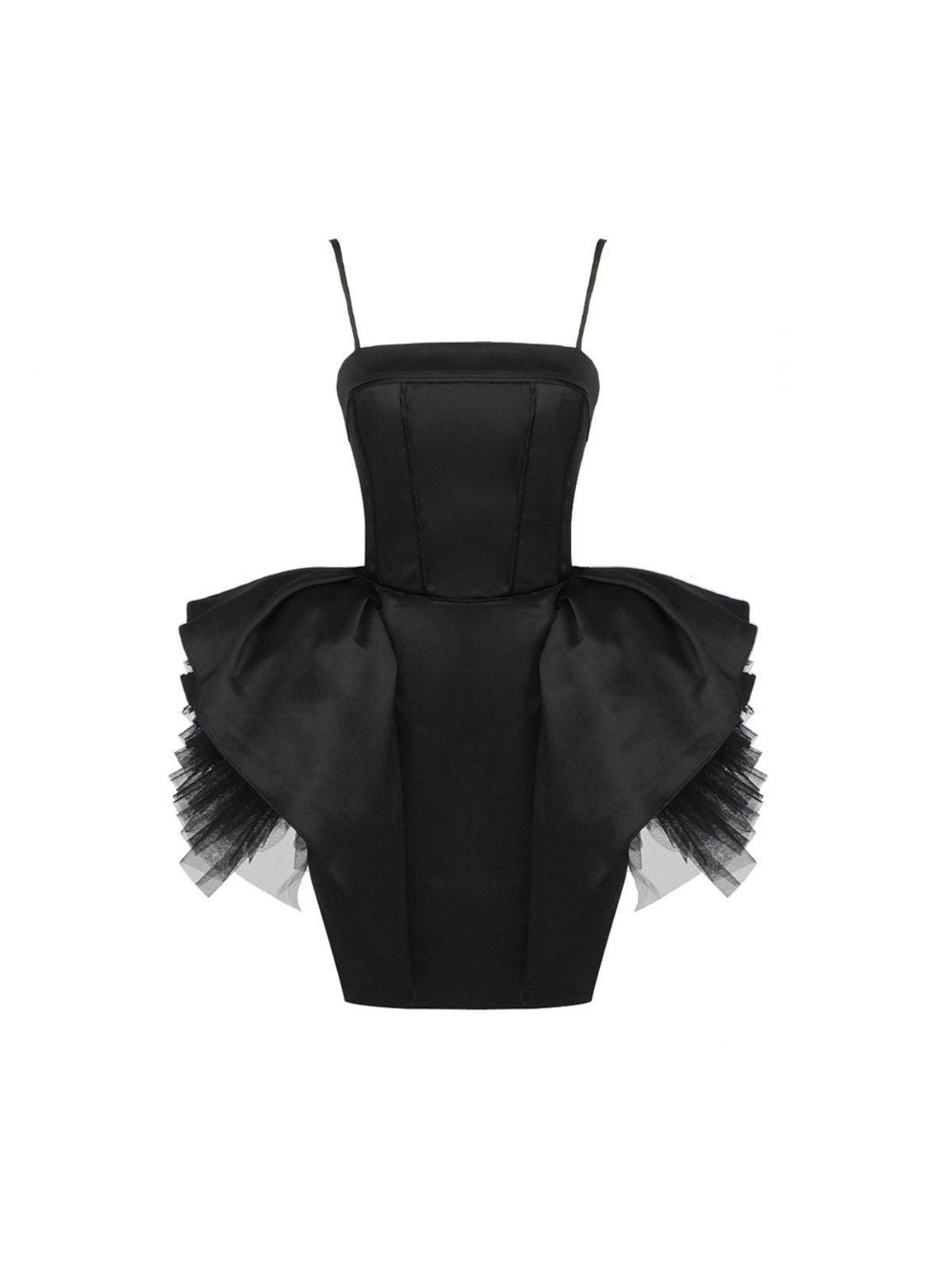 Spaghetti Strap Satin Corset Tulle Bow Bodycon Mini Dress