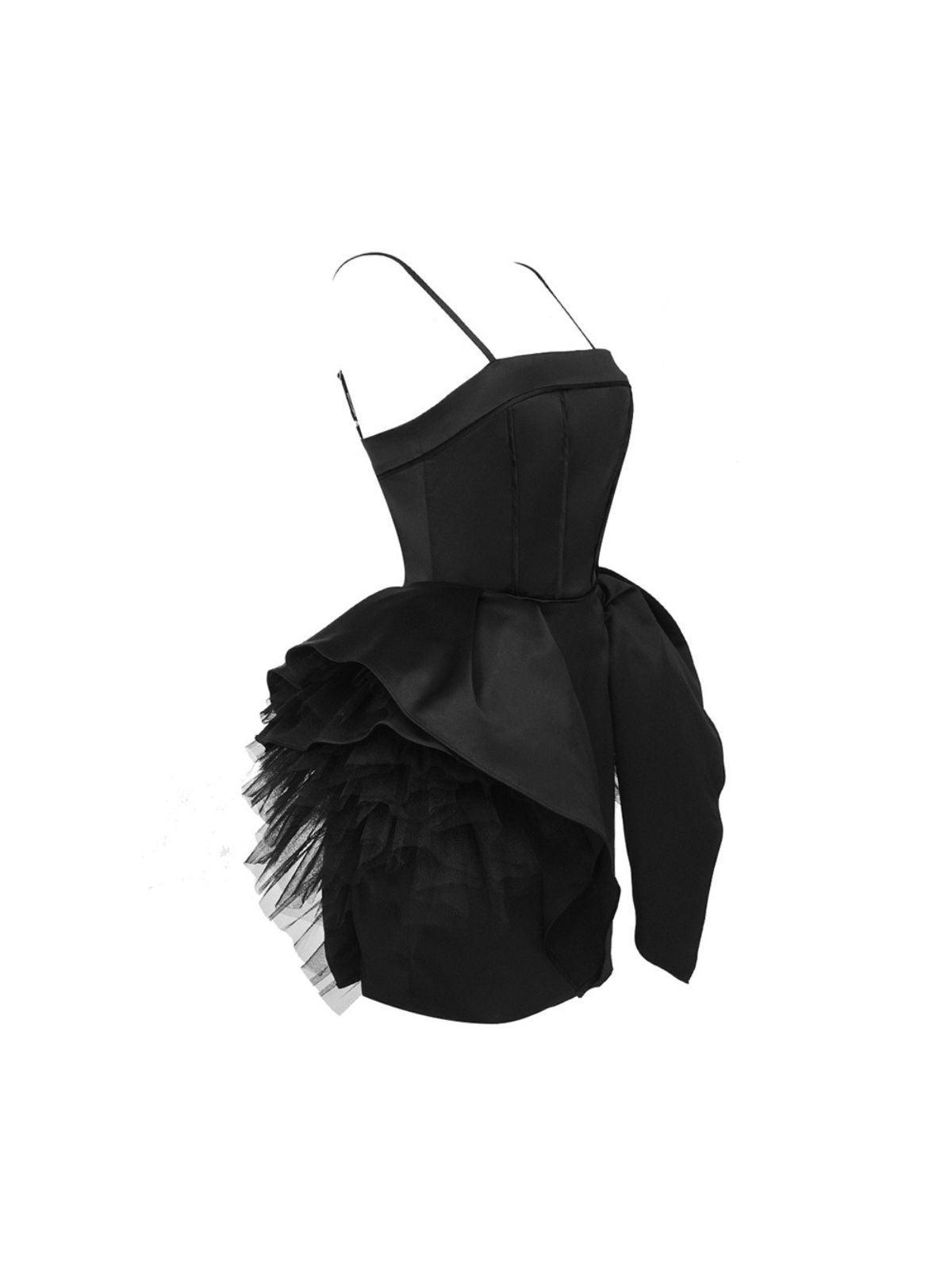 Spaghetti Strap Satin Corset Tulle Bow Bodycon Mini Dress