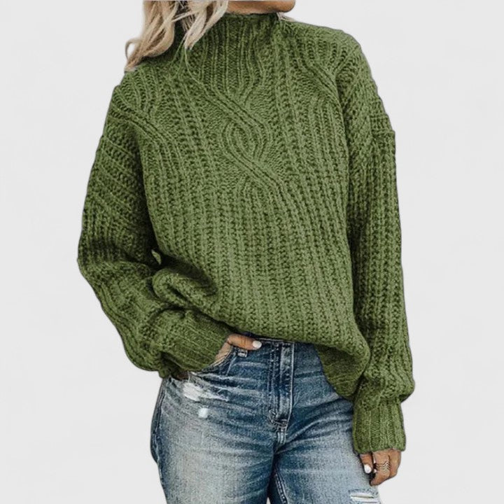 Mock Neck Cable Knit Long Sleeve Pullover Sweater 3
