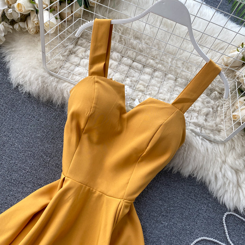 Concepción Minimalist Yellow Sleeveless Cocktail Dress Designer Edit