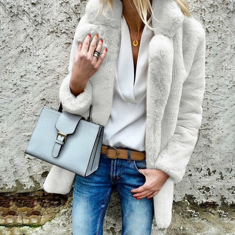 Women Faux Fur Coat Autumn Winter Fluffy Warm Plush Teddy Jackets Fashion Long Sleeve Lapel Fur Coats Overcoat Ladies Outerwear