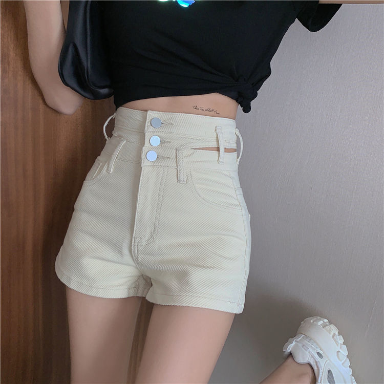 Distressed High Waist Women’s Denim Vintage Korean Shorts Summer Apricot / S