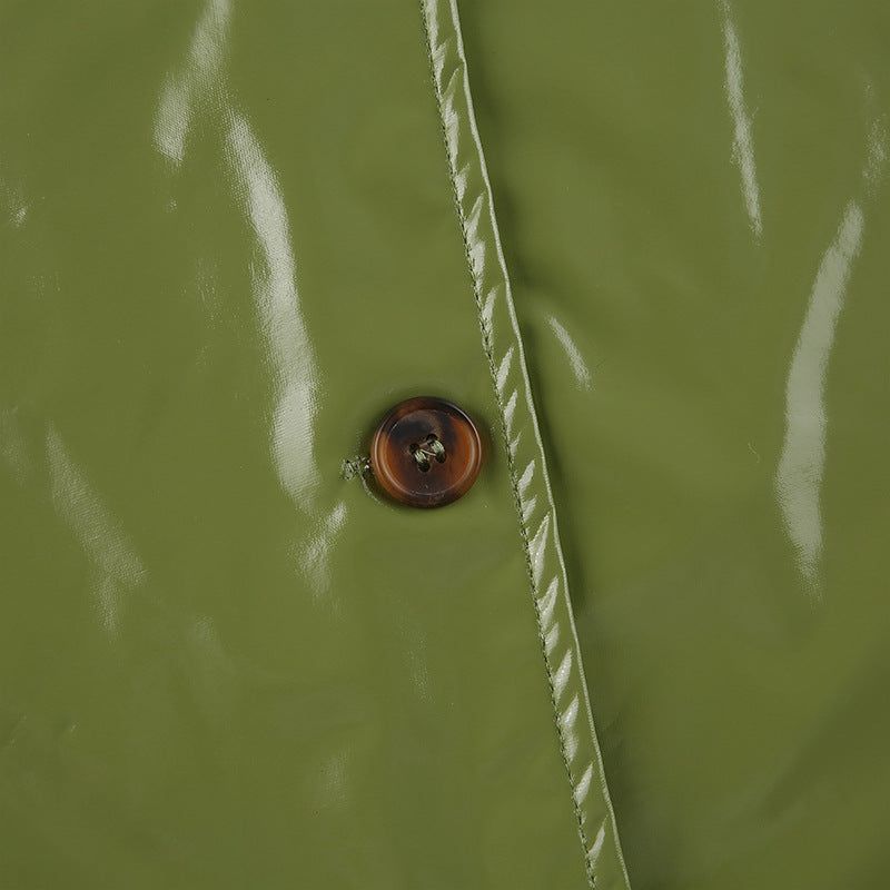 Faux Fur Collar Cuff Button Faux Leather Jacket
