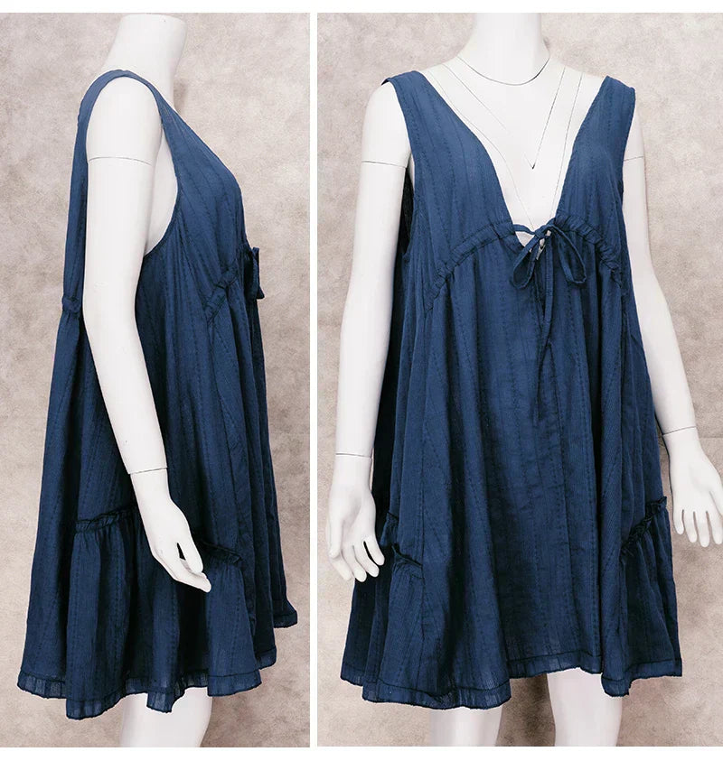 Plunging Neck Cotton Tunic Beach Cover - Up