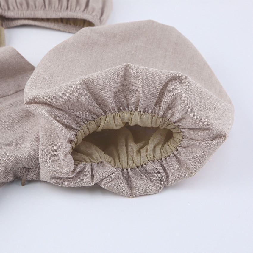 Khaki Square Neck Puff Sleeve Linen Babydoll Mini Dress