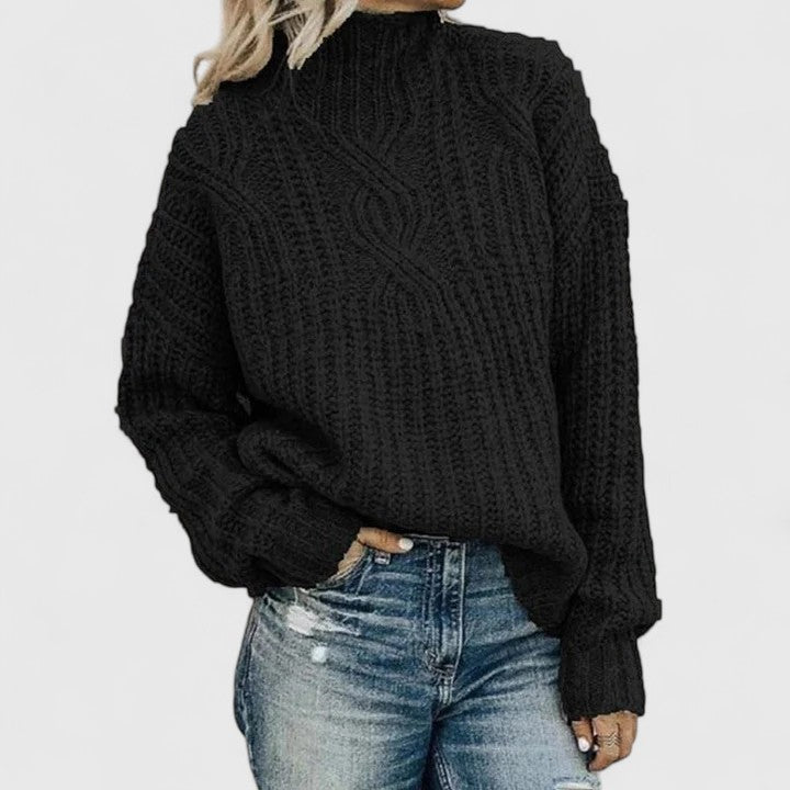 Mock Neck Cable Knit Long Sleeve Pullover Sweater