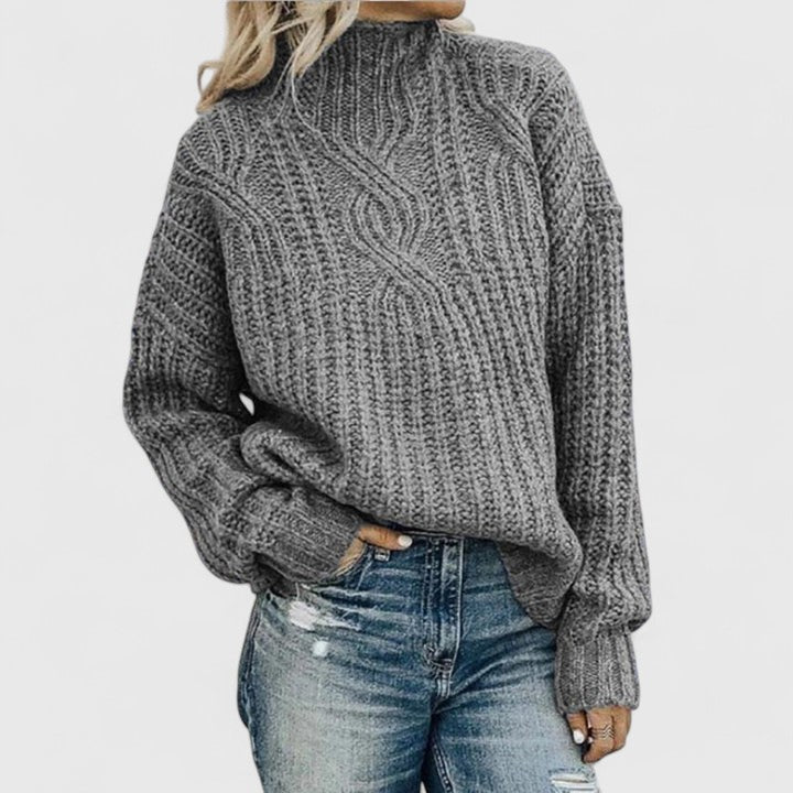 Mock Neck Cable Knit Long Sleeve Pullover Sweater 2