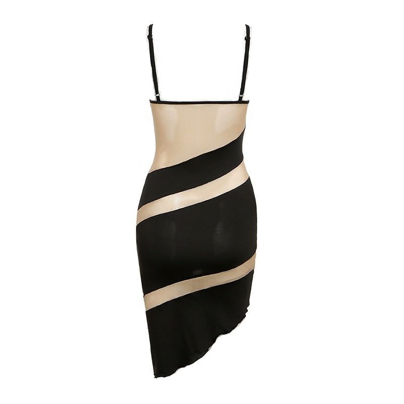 Black Spaghetti Strap Underwire Sheer Mesh Cutout Bodycon Mini Dress