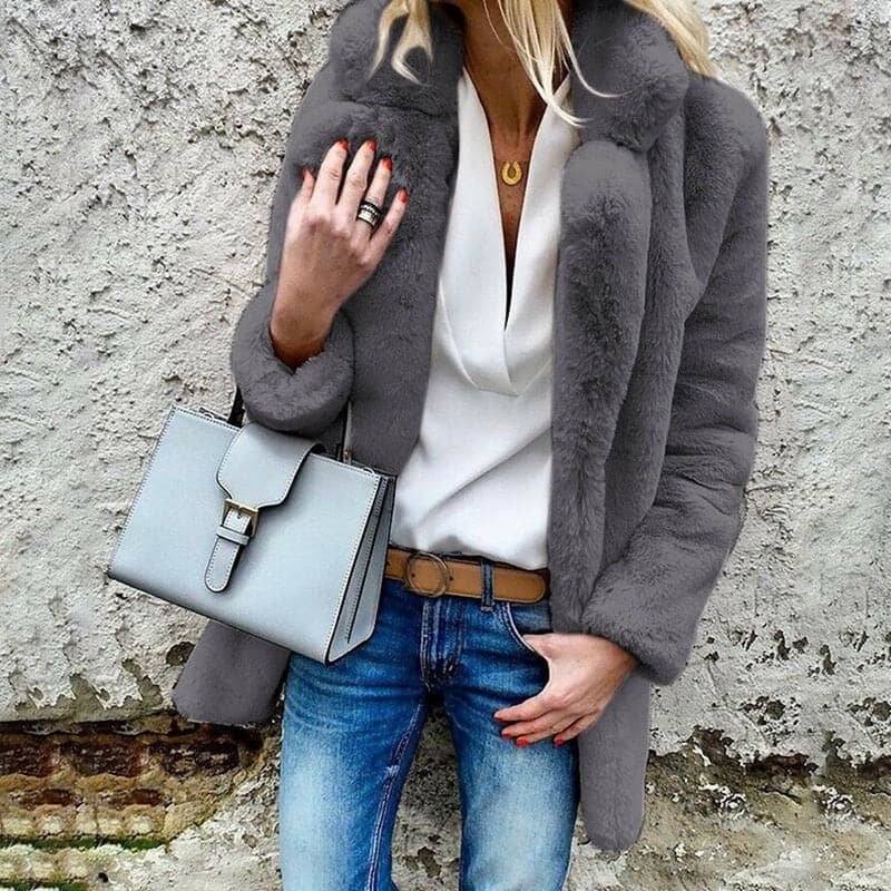 Women Faux Fur Coat Autumn Winter Fluffy Warm Plush Teddy Jackets Fashion Long Sleeve Lapel Fur Coats Overcoat Ladies Outerwear