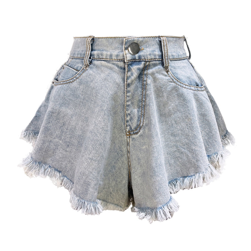 Detail And Tassel Shorts With Holes Sizes Women’s Denim High - Waist S-Xxl 6010 / S