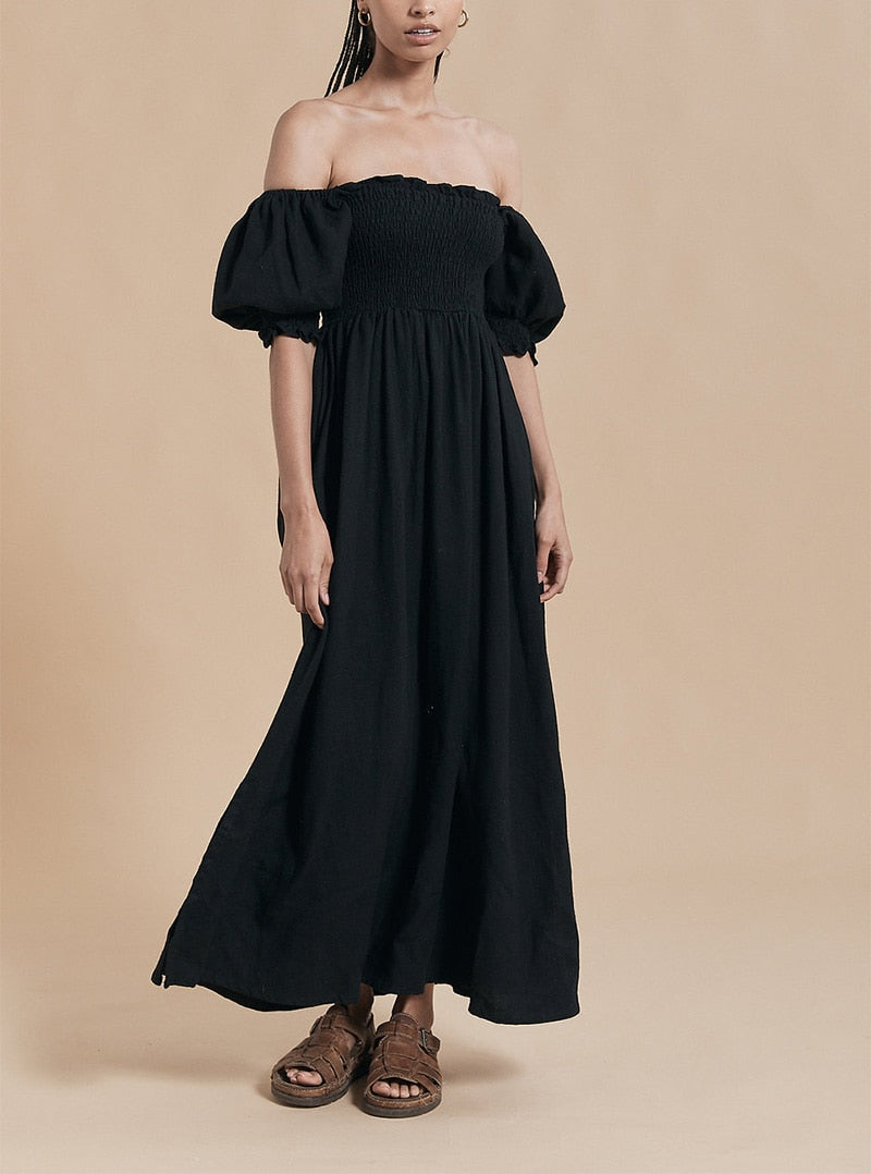 Summer Dresses For Women Square Neck Smocked Short Puff Sleeve Vacation Beach Style