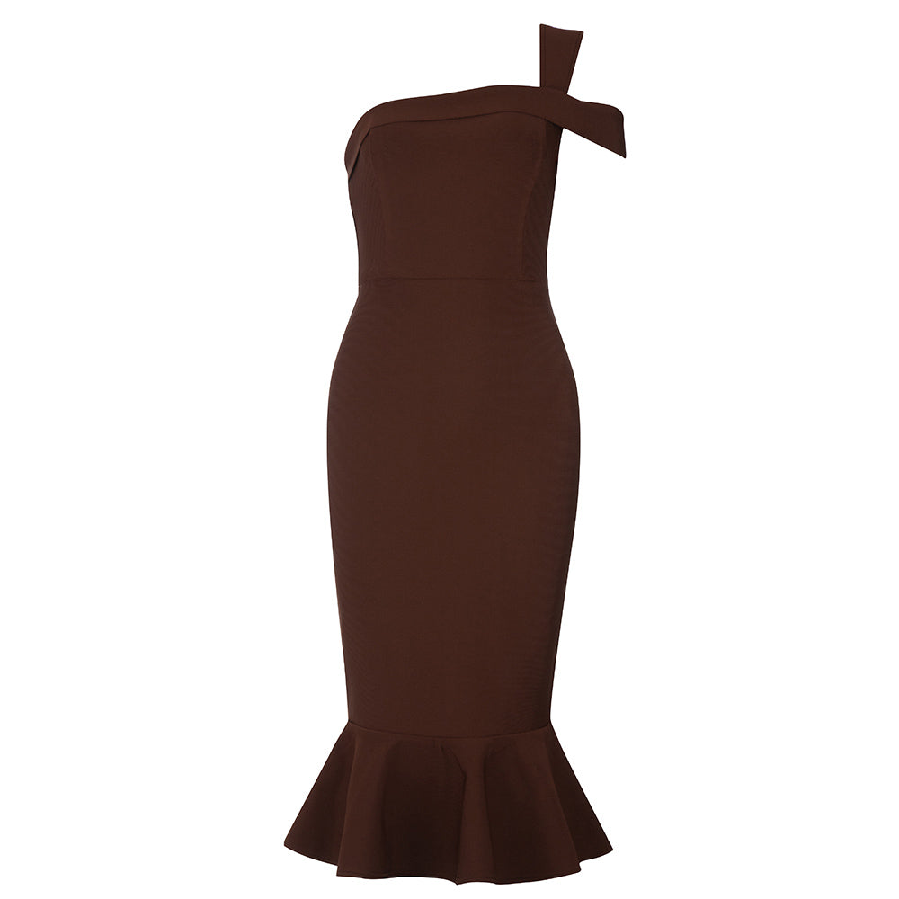 One Shoulder Short Sleeve Fishtail Midi Bandage Dress HB78690