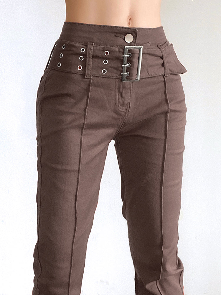 Brown Vintage Flared Hight Waist Jeans