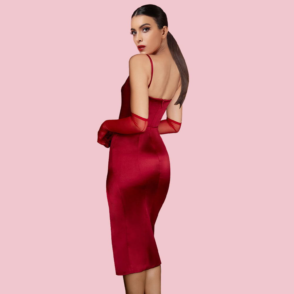 Strappy Sleeveless Slit Midi Bodycon Dress HI1267