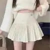 Woolen Pleated Cute Sexy High Waist Aline Patchwork Vintage Skirt