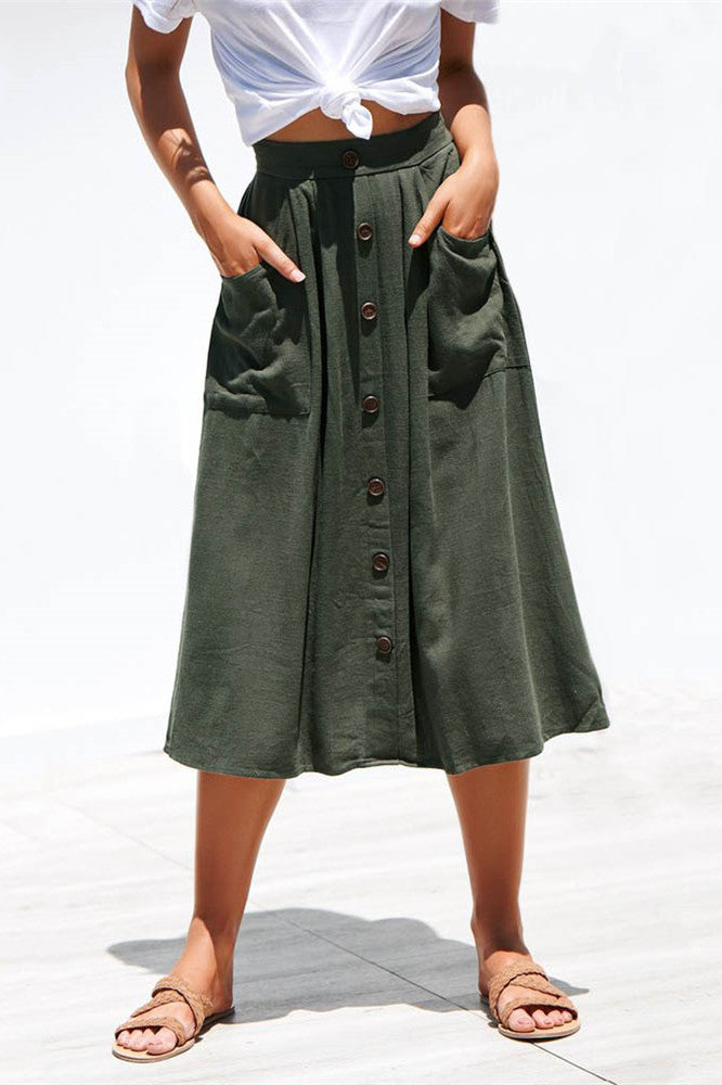 Row Button Loose Pocket Skirt
