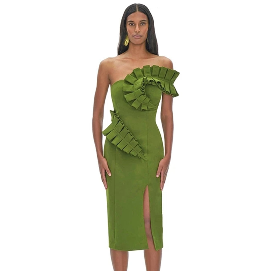 One-Shoulder Side Slits Exposed Legs Dress