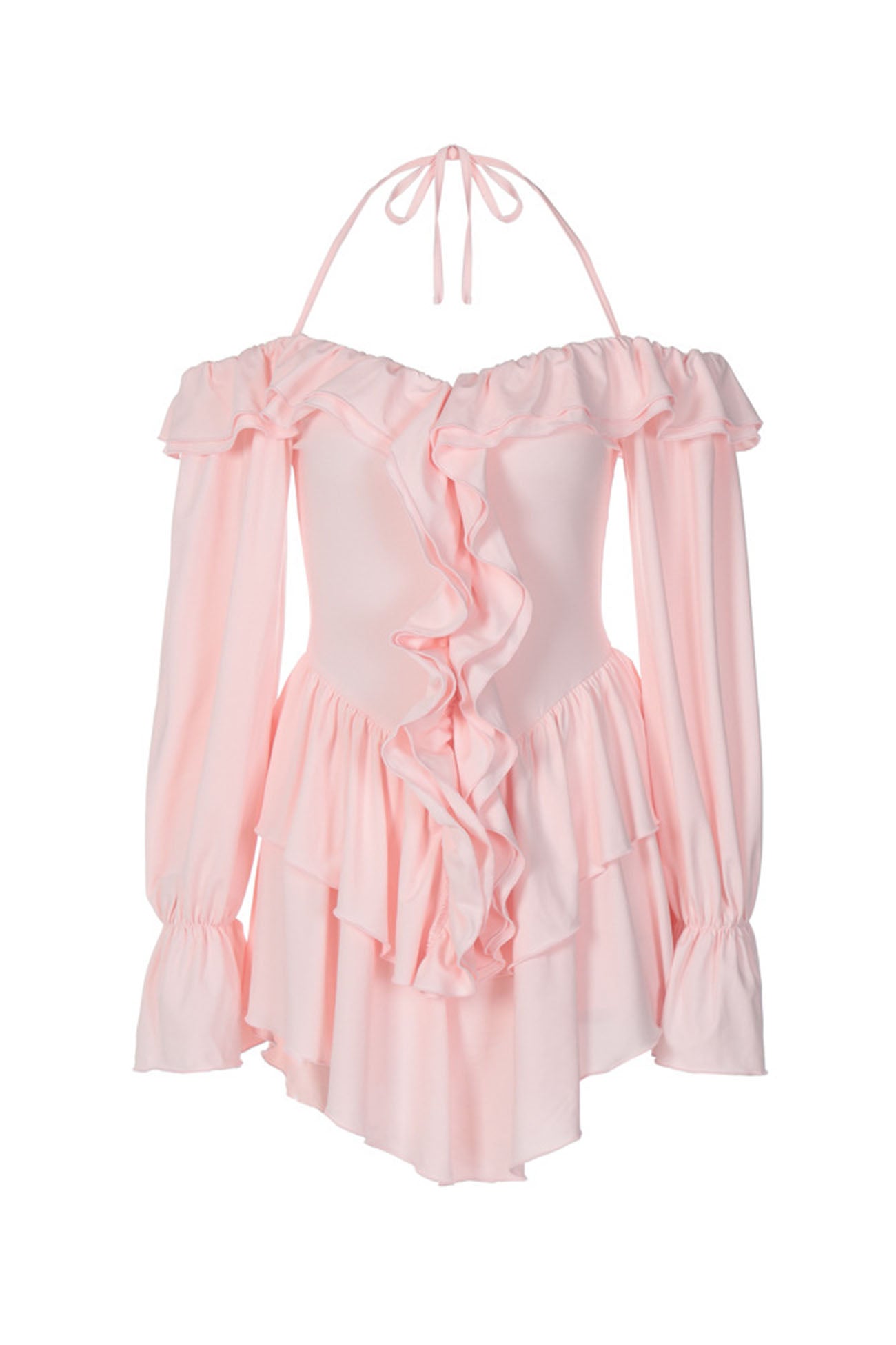 Halter Off The Shoulder Ruffled Mini Dress