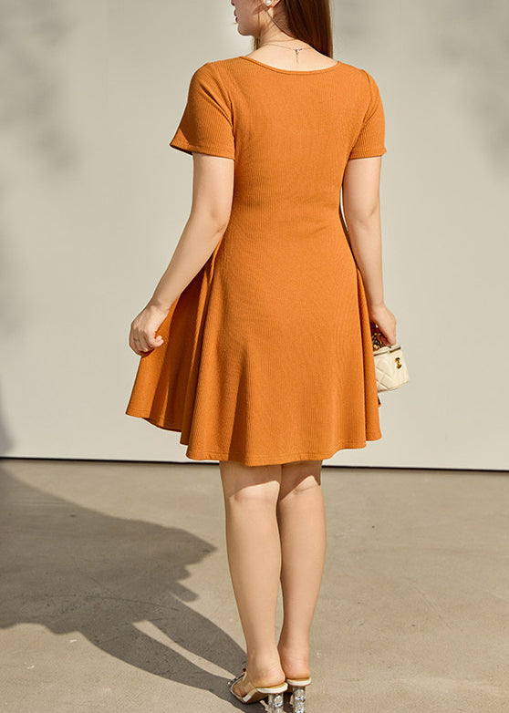 Handmade Orange U Neck Cotton Vacation Dress Summer