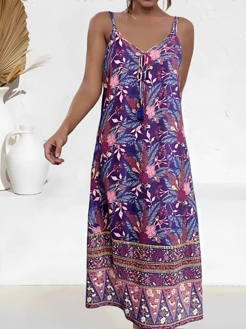 Floral Print Sleeveless Beach Boho Dress Purple / S bohodress-250126