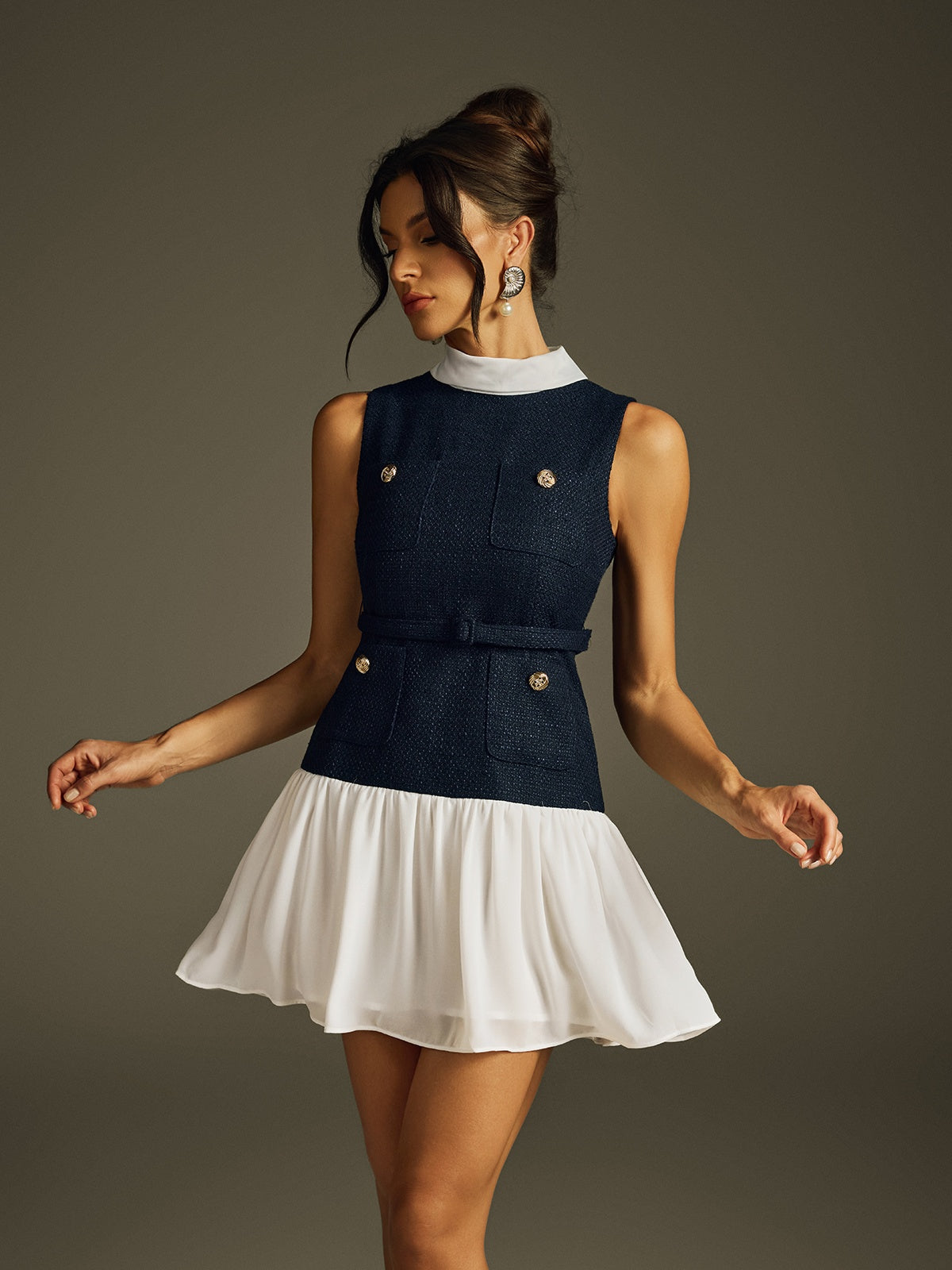 Sleeveless Button Mini Dress