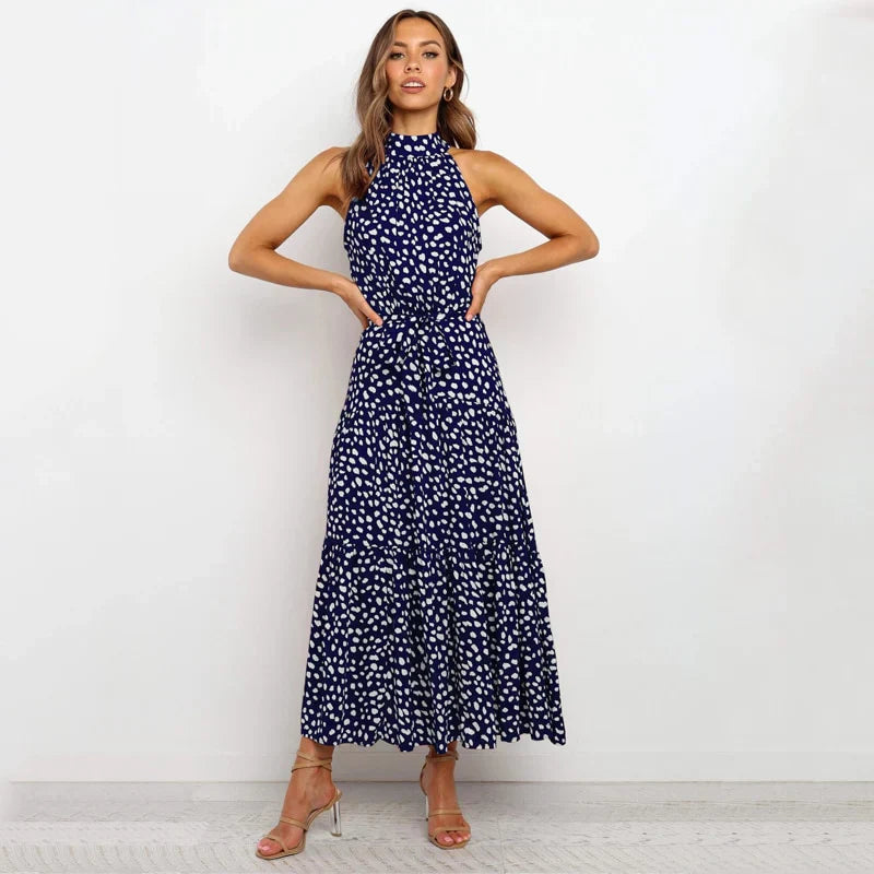 Soledad Effortless Lavish Dotted Halterneck Dress Statement Occasion Edit