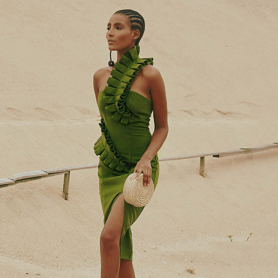 One-Shoulder Side Slits Exposed Legs Dress