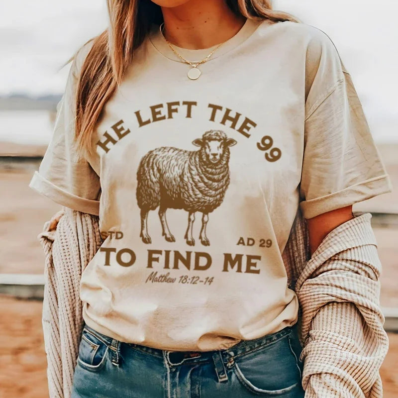 He Left the 99 Vintage Christian T-shirt Khaki / S t-shirt-250223