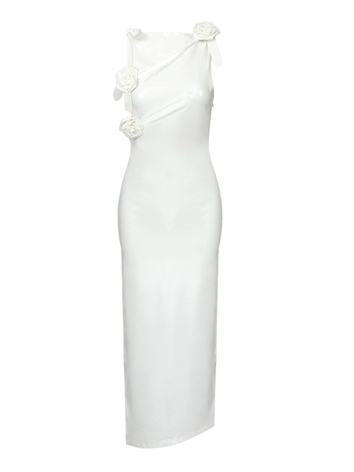 High Neck Rose Applique Cutout High Slit Bodycon Maxi Dress 6