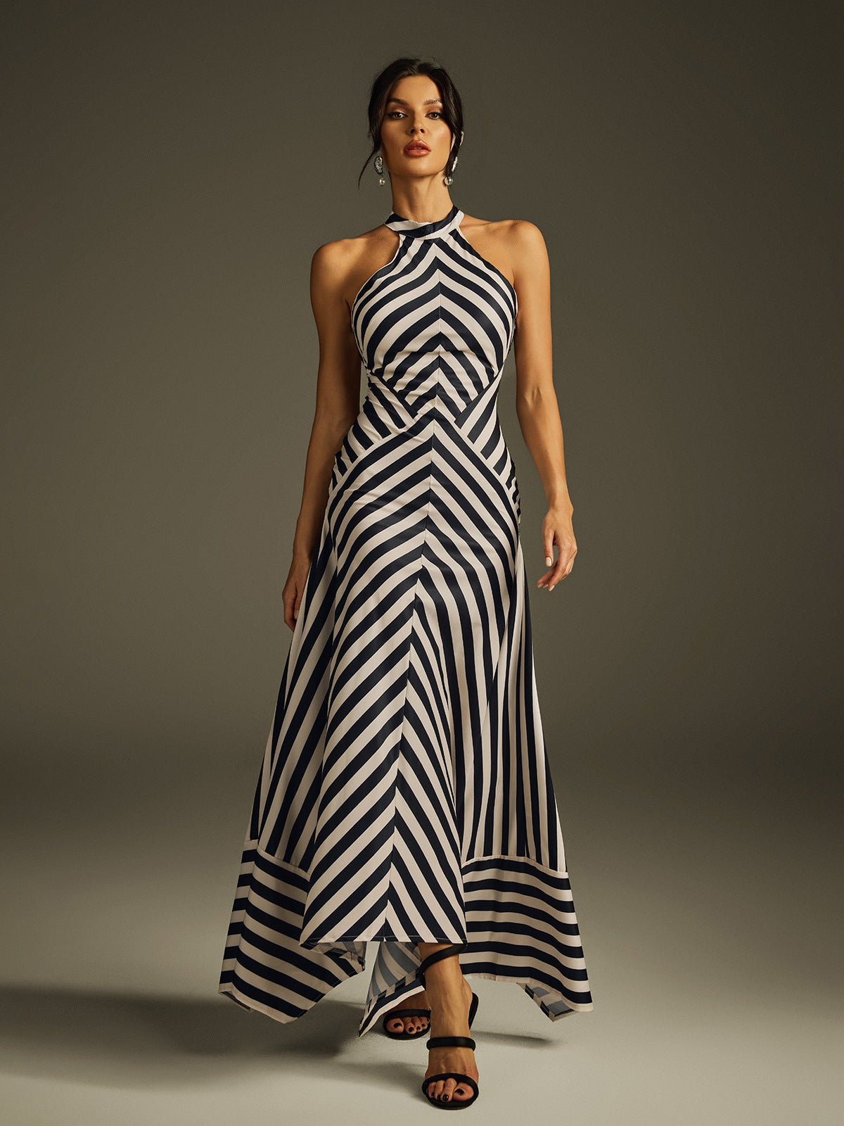Halterneck Stripe Maxi Dress