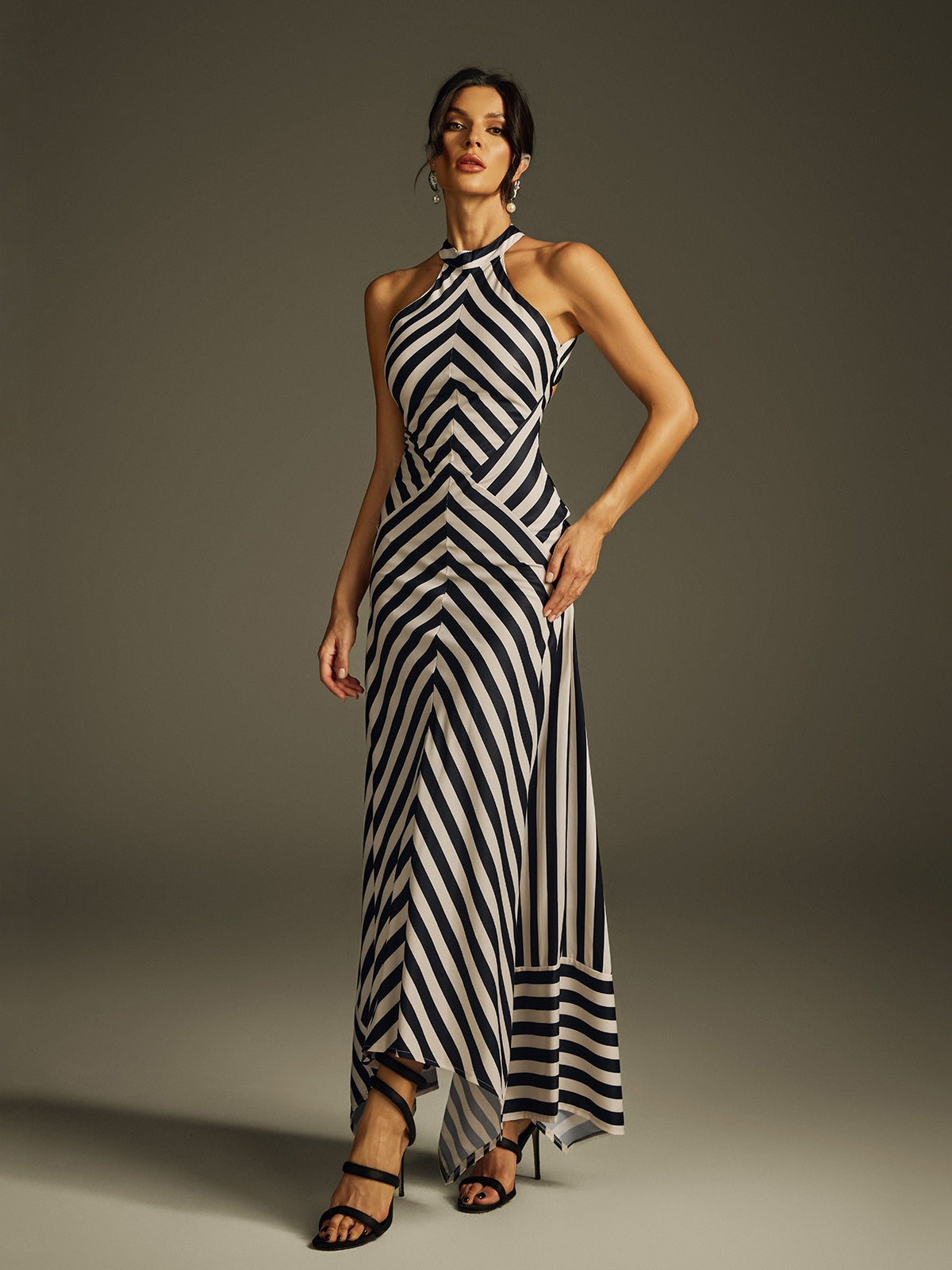 Halterneck Stripe Maxi Dress