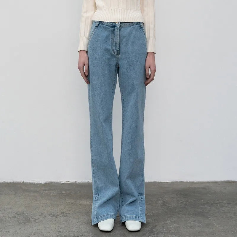 High Quality Women Spring and Autumn All-match Side Slit Straight High Waist Bootcut Jean