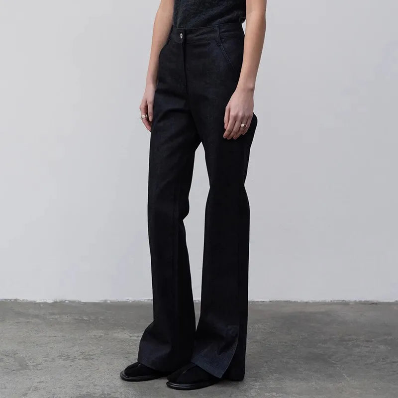 High Quality Women Spring and Autumn All-match Side Slit Straight High Waist Bootcut Jean