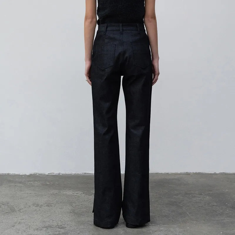 High Quality Women Spring and Autumn All-match Side Slit Straight High Waist Bootcut Jean