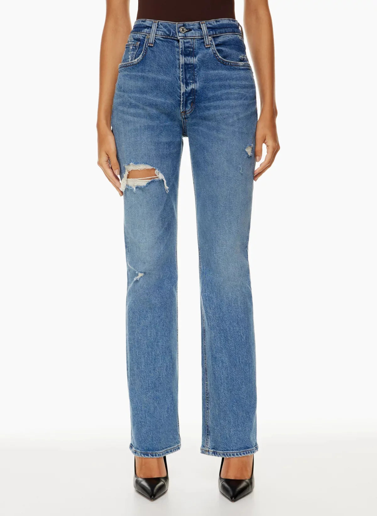 High Waist Loose Ripped Holes Streetwear Straight Ladies Denim Jean