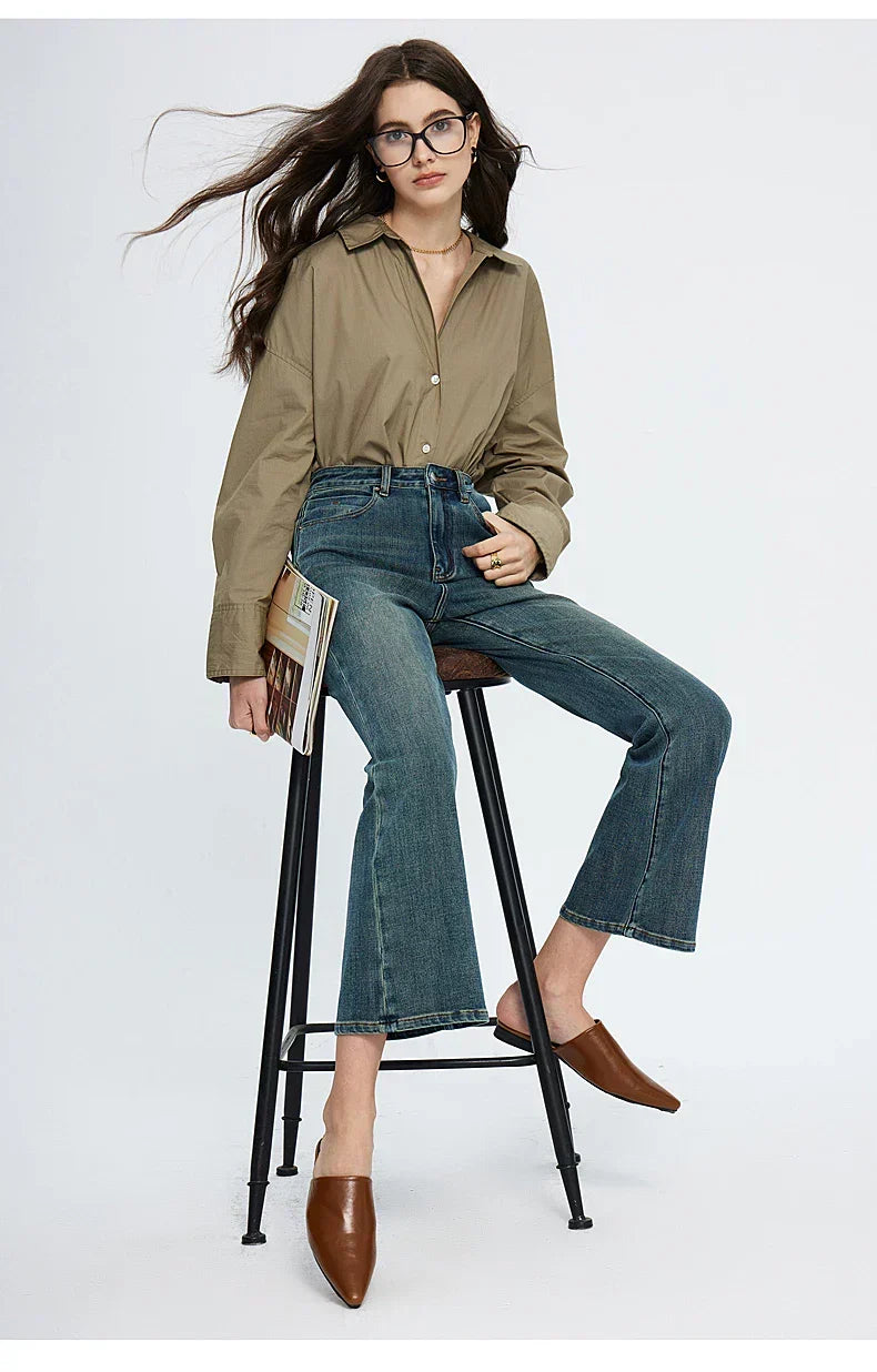 High Waisted Flare Skinny Strench Vintage Streetwear Denim Korean Fashion New Jean