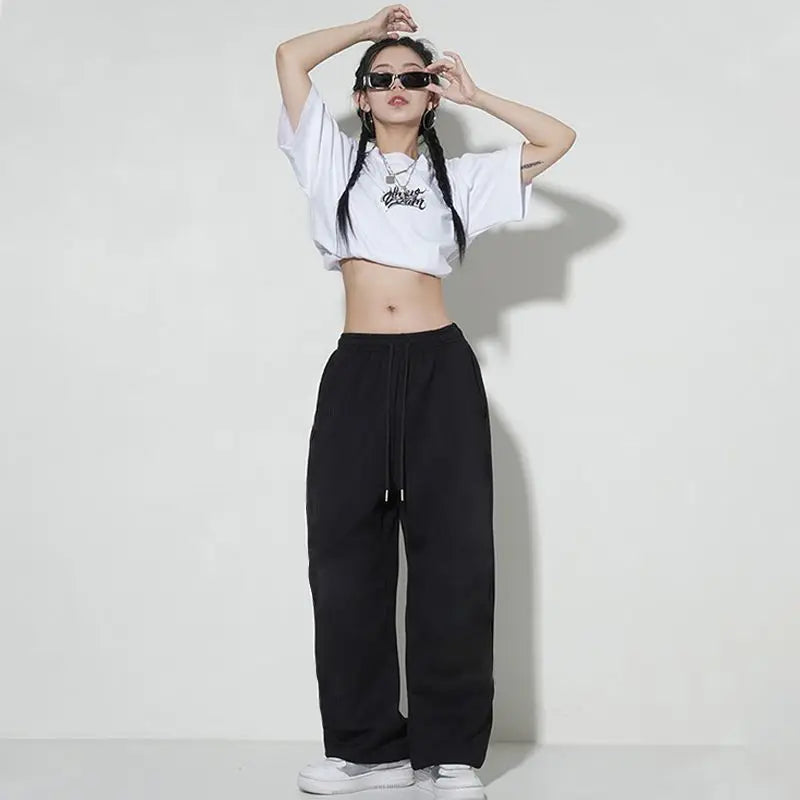 Loose Hip Hop Letter Dance Pants Black / S (38-45KG)