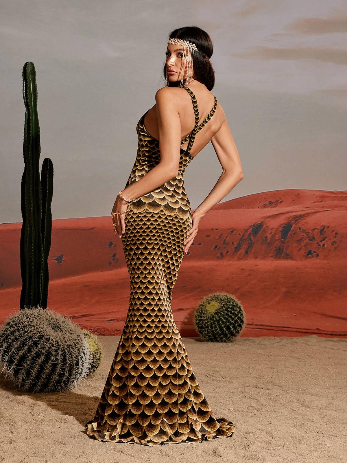Printed Mermaid Maxi Dress