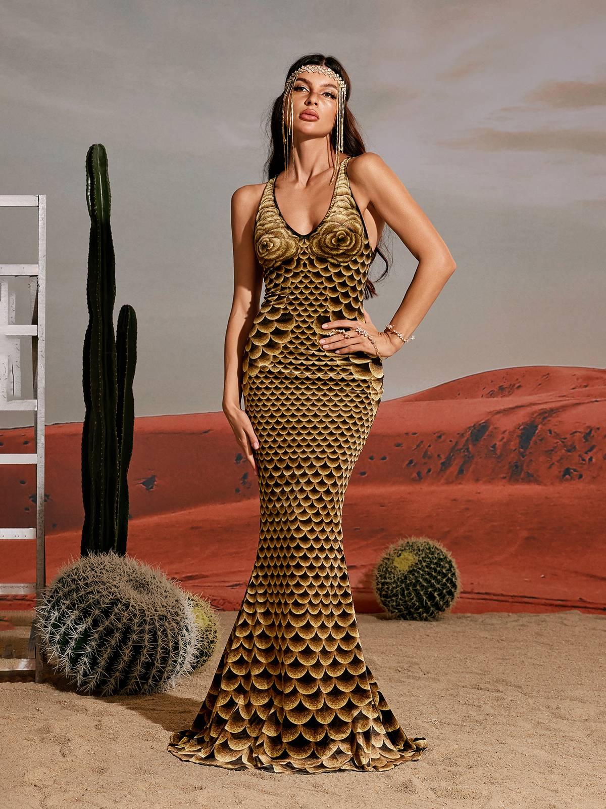 Printed Mermaid Maxi Dress