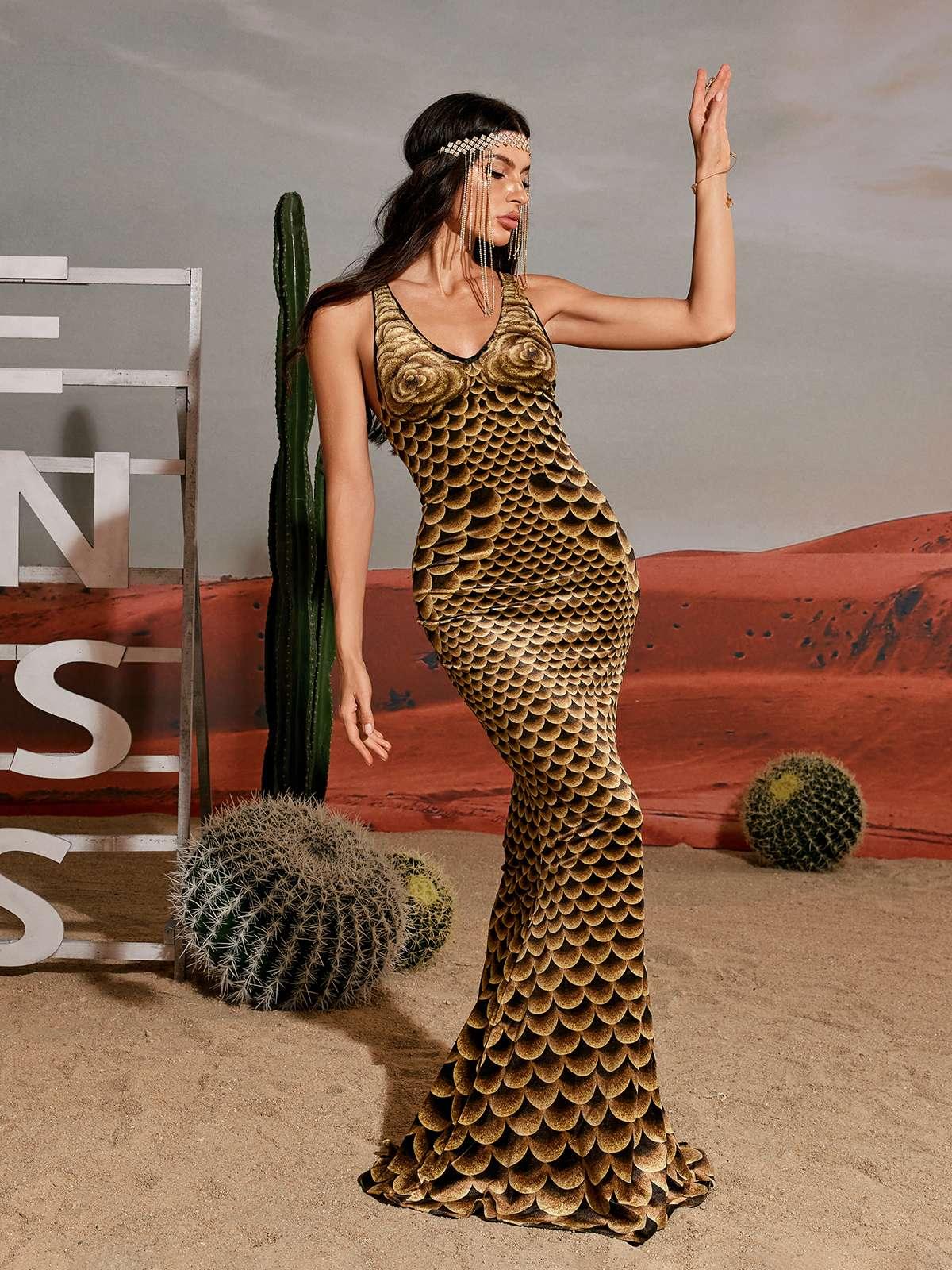 Printed Mermaid Maxi Dress